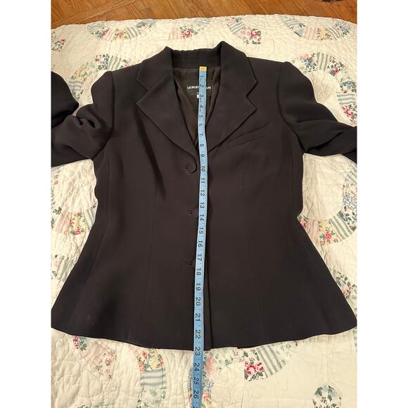 VINTAGE GIORGIO ARMANI BLACK SILK BORGO 21 SINGLE BREASTED BLAZER JACKET 40 - Picture 2 of 6